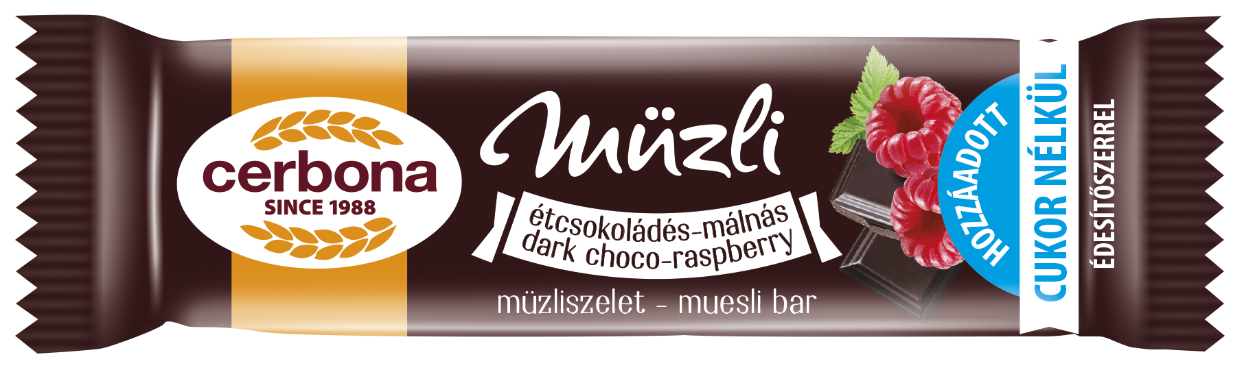 Cerbona Étcsokoládés-málnás müzliszelet cukor hozzáadása nélkül, édesítőszerekkel 20g